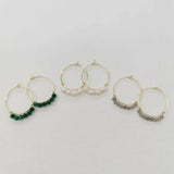 Natural Gemstones Earrings: Pearl Malachite Labradorite Moonstone Hoops