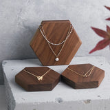 Natural Walnut Wood Necklace Display Stand Geometric Hexagon Jewelry