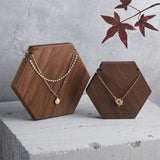 Natural Walnut Wood Necklace Display Stand Geometric Hexagon Jewelry