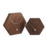 Natural Walnut Wood Necklace Display Stand Geometric Hexagon Jewelry