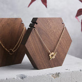 Natural Walnut Wood Necklace Display Stand Geometric Hexagon Jewelry