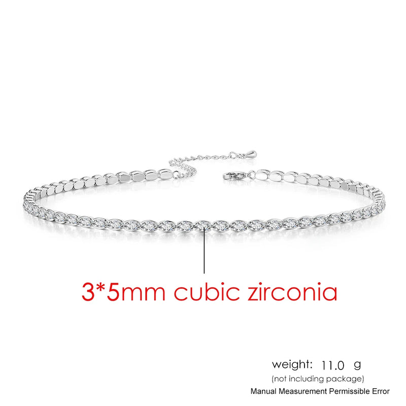 Dainty Oval Crystal Tennis Choker Necklace for Women