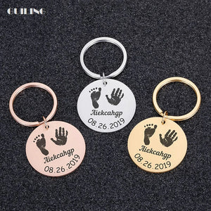 Personalized Baby Handprint Footprint Round Keychain