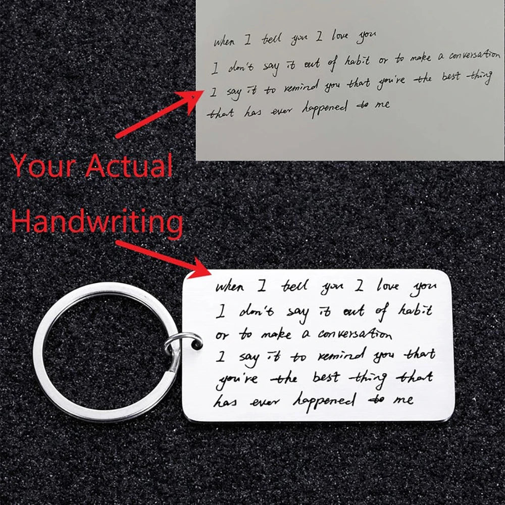 Personalized Handwritten Text Tag Key Chain - Family Gift