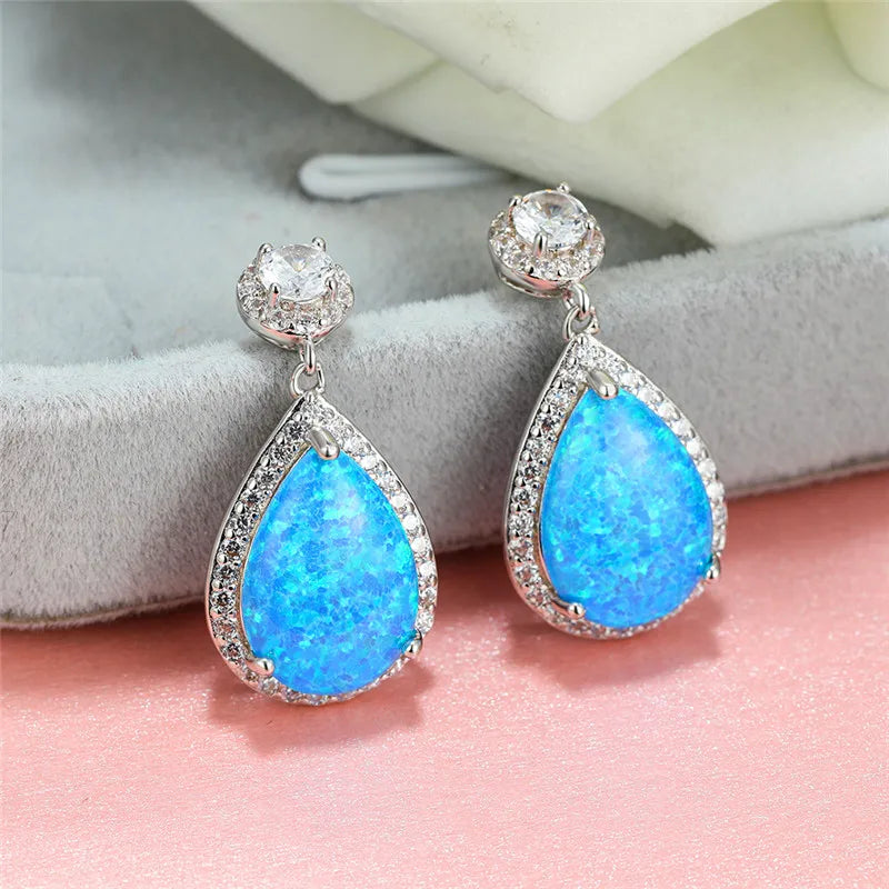 Round Crystal Stone Wedding Earrings Vintage Female Opal Earrings