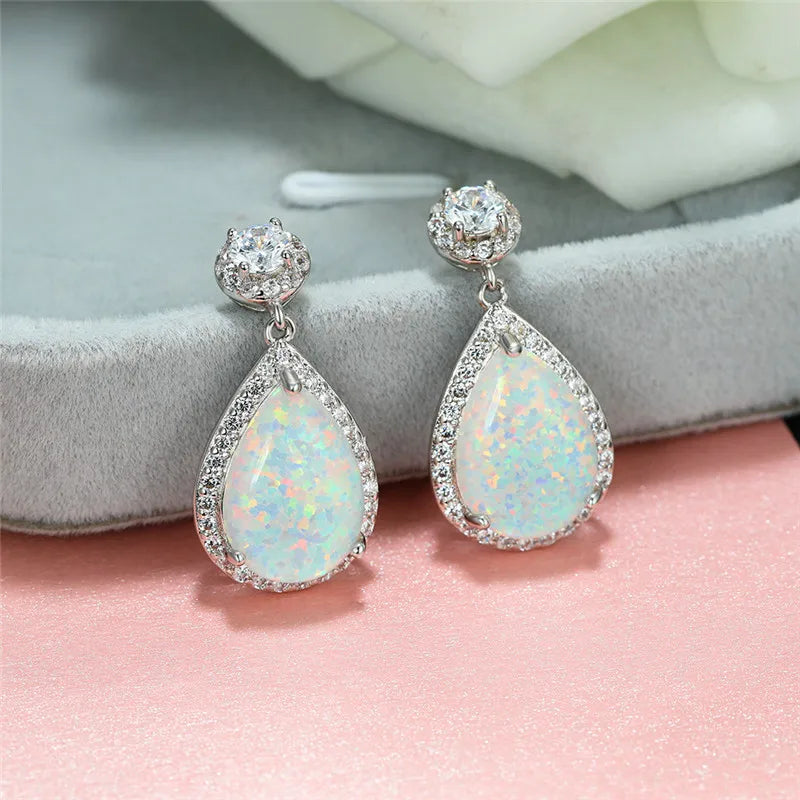 Round Crystal Stone Wedding Earrings Vintage Female Opal Earrings