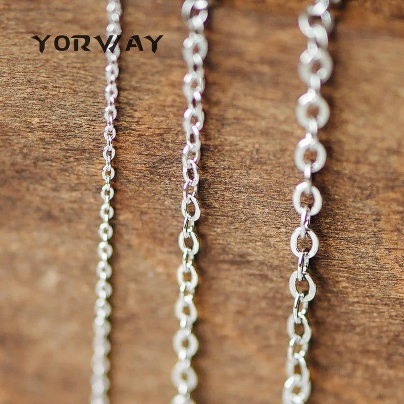 Real Rhodium Plated Flat Oval Cable Chains, 1.2-2.5mm Thin Chains