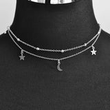Moon Star Necklace Double Layer Beads Tassel Choker