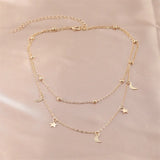 Moon Star Necklace Double Layer Beads Tassel Choker