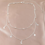 Moon Star Necklace Double Layer Beads Tassel Choker
