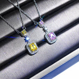 Square Zircon Pendant Necklace for Women Wedding