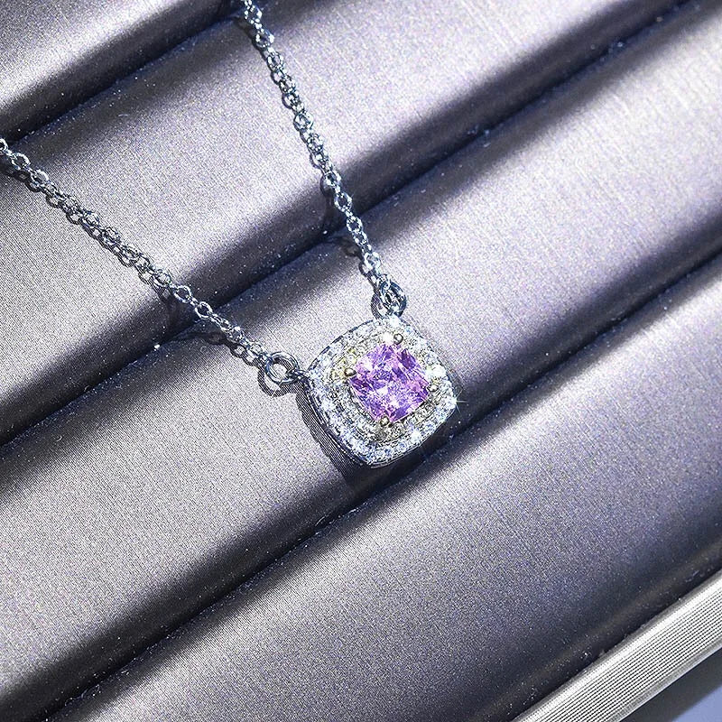 Square Zircon Pendant Necklace for Women Wedding