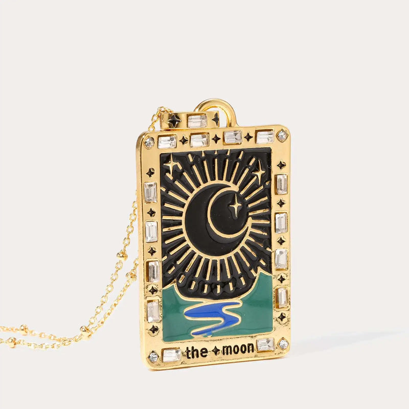 Stainless Steel Tarot Pendant Necklace Star Moon Strength