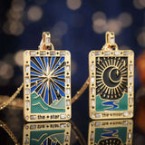 Stainless Steel Tarot Pendant Necklace Star Moon Strength