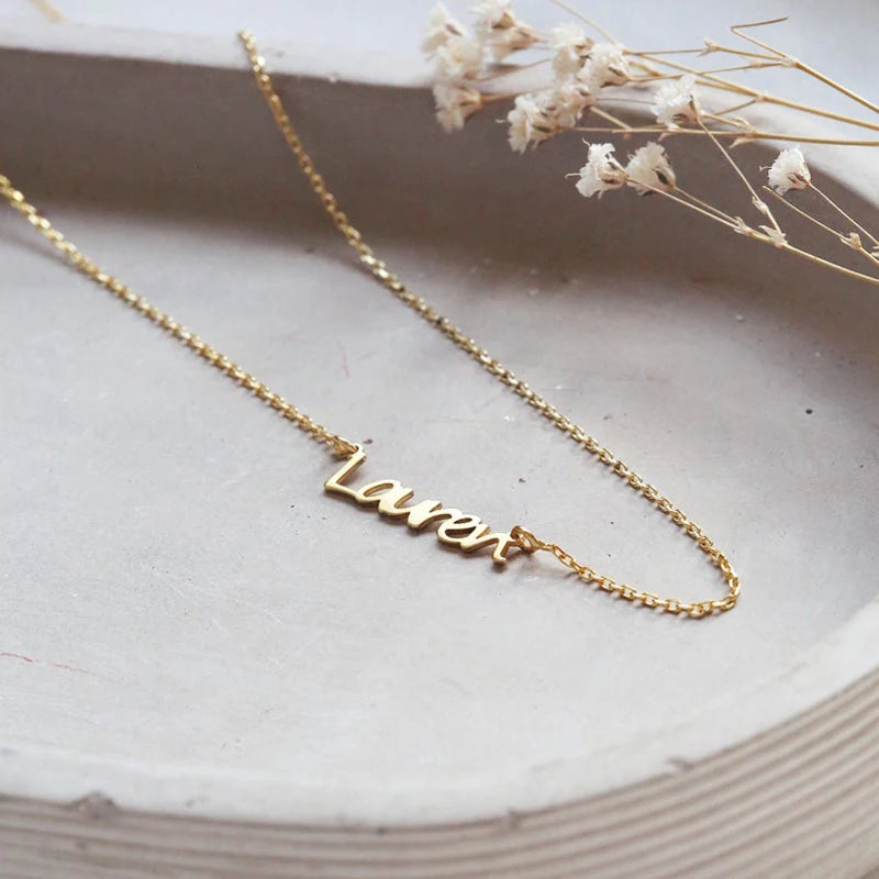 Customize Sideways Name Necklace Stainless Steel Chain Personalized Gift