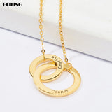 Dainty Round Double Hoop Charm Name Pendant Necklace for Women