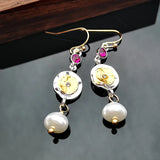 Vintage Two-Tone Pearl Earrings Bohemian Brincos Jewelry O4D288