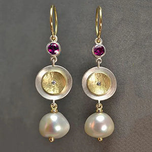 Vintage Two-Tone Pearl Earrings Bohemian Brincos Jewelry O4D288