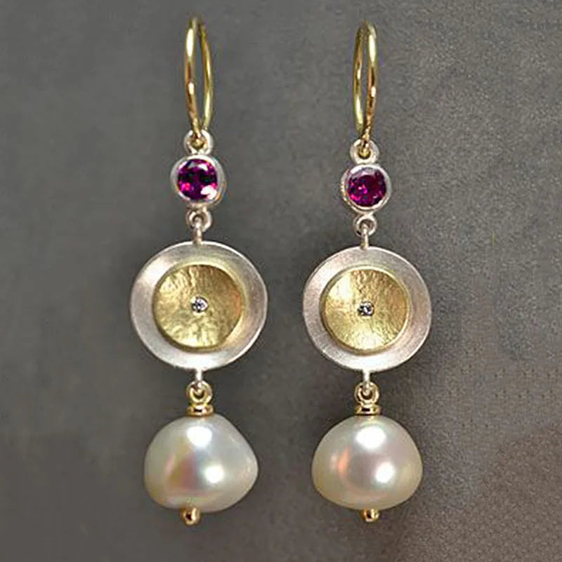 Vintage Two-Tone Pearl Earrings Bohemian Brincos Jewelry O4D288