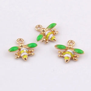 100pcs Green Enamel Bee Charms Alloy Pendant for Bracelet DIY Jewelry 16*17mm