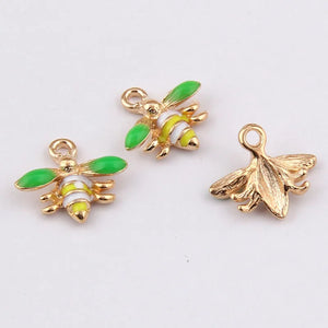 100pcs Green Enamel Bee Charms Alloy Pendant for Bracelet DIY Jewelry 16*17mm