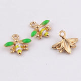 100pcs Green Enamel Bee Charms Alloy Pendant for Bracelet DIY Jewelry 16*17mm