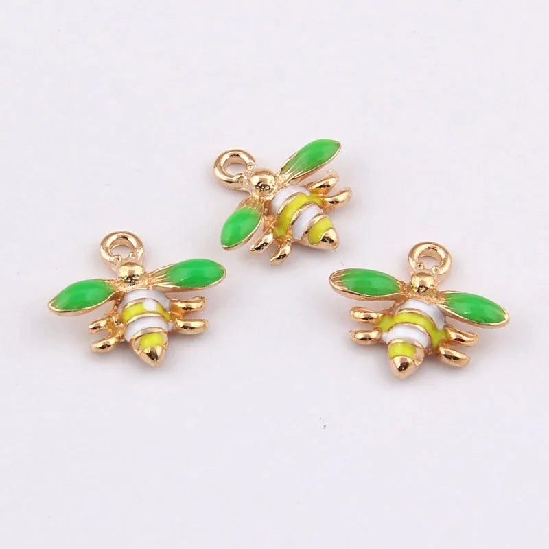 100pcs Green Enamel Bee Charms Alloy Pendant for Bracelet DIY Jewelry 16*17mm