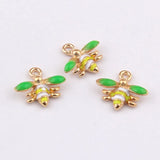 100pcs Green Enamel Bee Charms Alloy Pendant for Bracelet DIY Jewelry 16*17mm