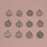 Vintage Bronze Twelve Constellations Zodiac Charms, 5 Sets, 12 pcs/set