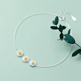 Daisy Flower Anklet Silver 925 Women Jewelry 21.5CM Adjustable