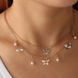 Daisy Flower Clavicle Chain Necklace Butterfly Pearl Choker