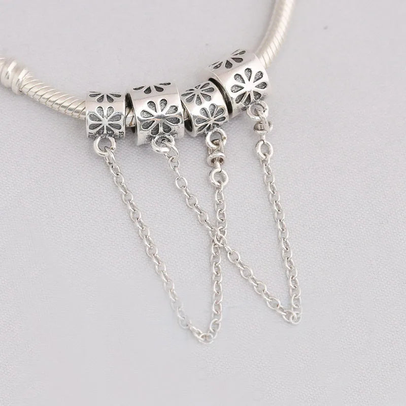 Daisy Flower Safety Chain Stopper Beads for Charms Silver 925 Bracelets