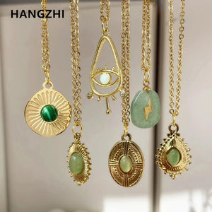 Daisy Stone Eyes Pendant Chain Necklace Stainless Steel Jewelry