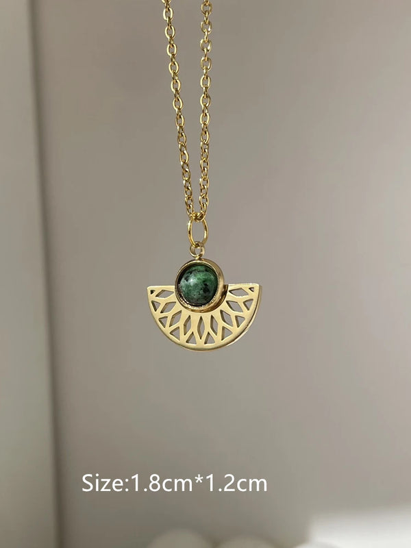 Daisy Stone Eyes Pendant Chain Necklace Stainless Steel Jewelry