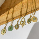 Daisy Stone Eyes Pendant Chain Necklace Stainless Steel Jewelry