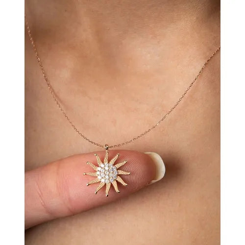 Daisy Silver Sun Necklace Zircon Plated Rose