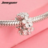 925 Sterling Silver Daisy Spacer Enamel Charms Bead Charm Bracelet DIY SP025