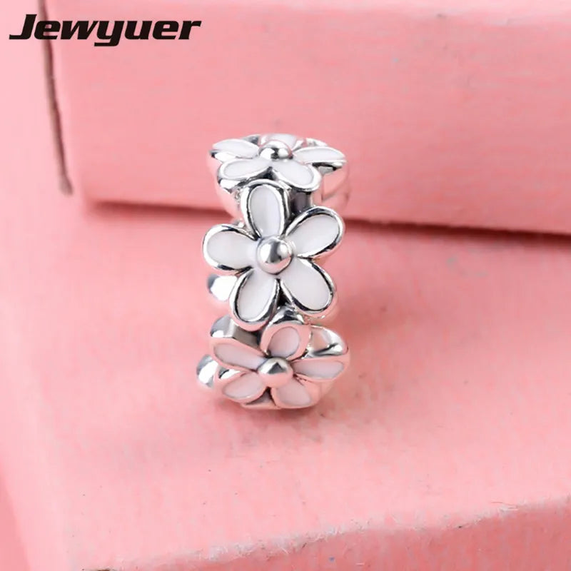 925 Sterling Silver Daisy Spacer Enamel Charms Bead Charm Bracelet DIY SP025