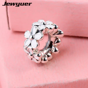 925 Sterling Silver Daisy Spacer Enamel Charms Bead Charm Bracelet DIY SP025