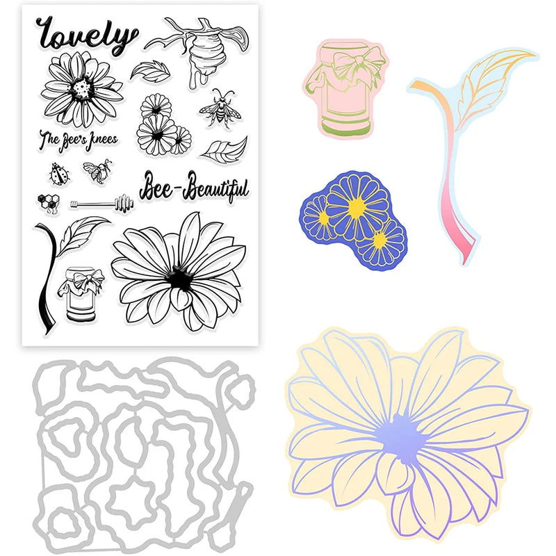 Daisy and Bee Cutting Dies & Silicone Stamps Set - DIY Scrapbook Card Making