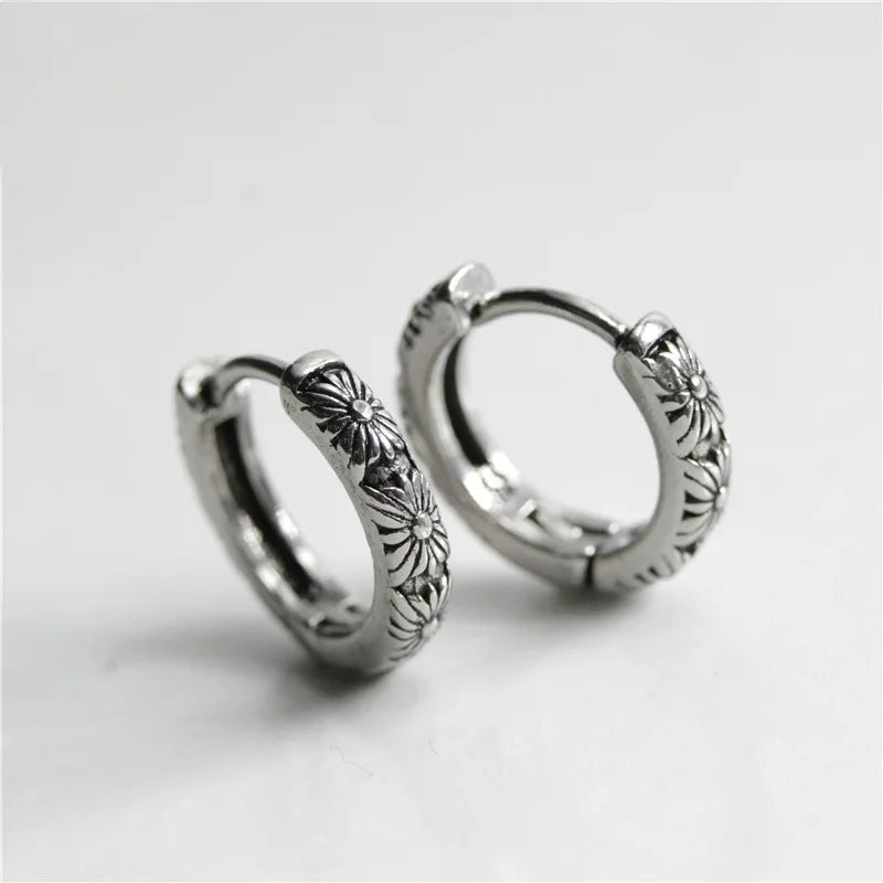 Men's Daisy Flower Huggie Hoop Earrings Stainless Steel