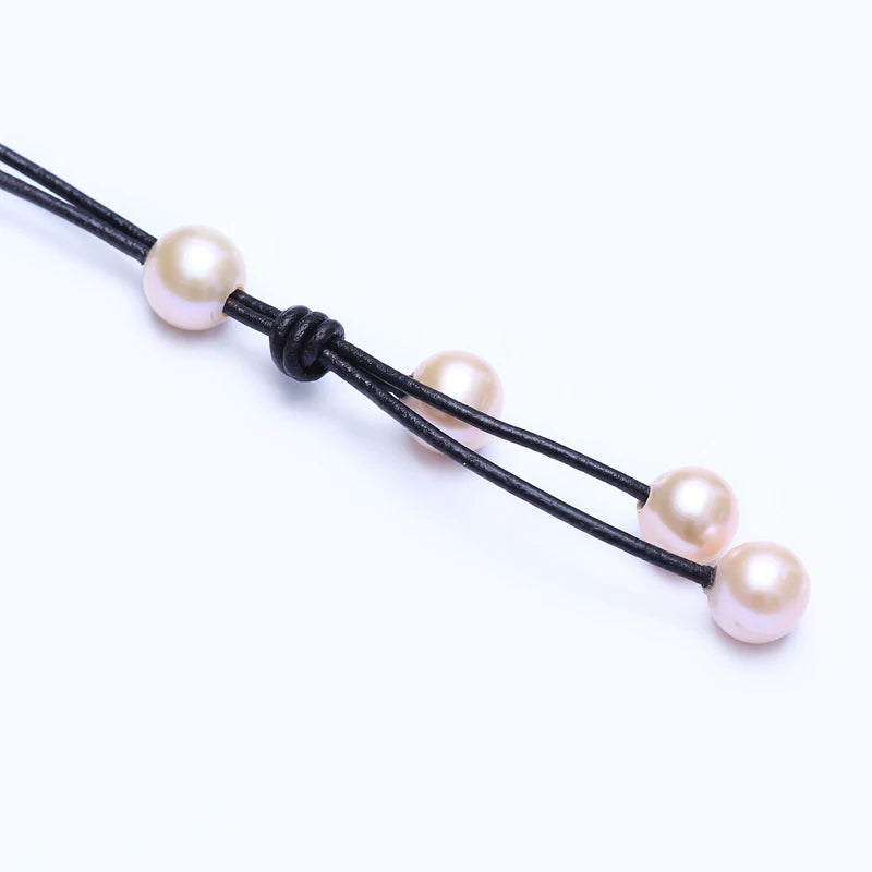 Daking Natural Pearl Necklace Leather Rope Choker Vintage Jewelry for Women
