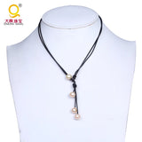Daking Natural Pearl Necklace Leather Rope Choker Vintage Jewelry for Women