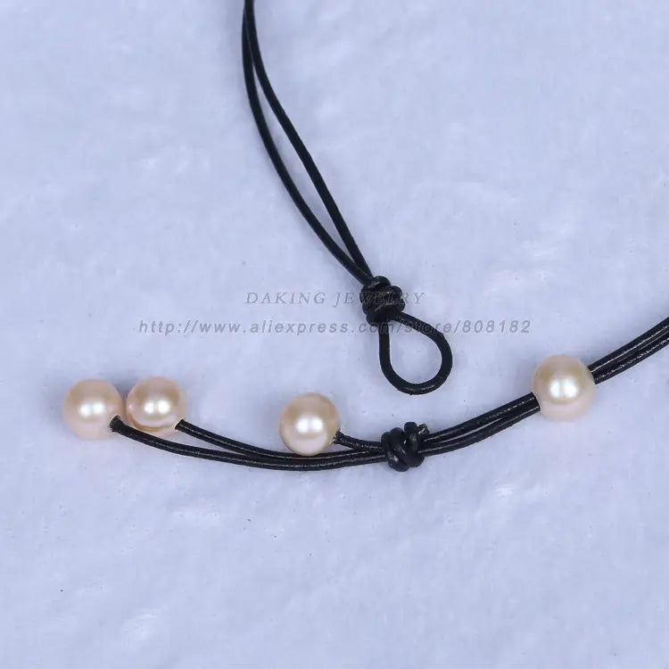 Daking Natural Pearl Necklace Leather Rope Choker Vintage Jewelry for Women