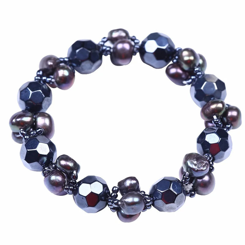 Brown Freshwater Pearl & Hematite Bead Bracelet