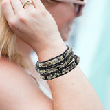 Dalmatian Stone Beaded Wrap Bracelet with Sparkling Crystal Beads