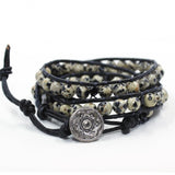Dalmatian Stone Beaded Wrap Bracelet with Sparkling Crystal Beads
