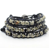 Dalmatian Stone Beaded Wrap Bracelet with Sparkling Crystal Beads