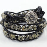 Dalmatian Stone Beaded Wrap Bracelet with Sparkling Crystal Beads