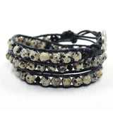 Dalmatian Stone Beaded Wrap Bracelet with Sparkling Crystal Beads